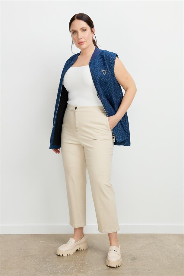 Büyük Beden Arkası Lastik Kot Pantolon-BEJ