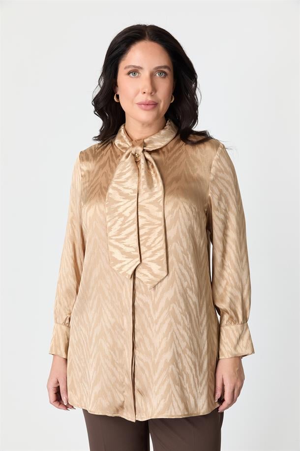 Büyük Beden Bağlama Detaylı Tunik Gömlek-