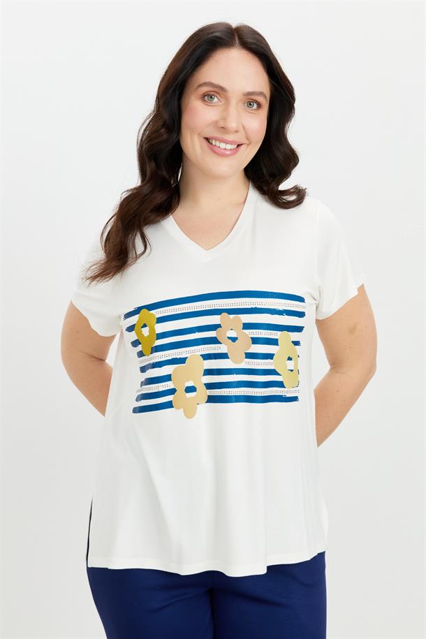 Büyük Beden Baskı Detay Bluz-KEMIK