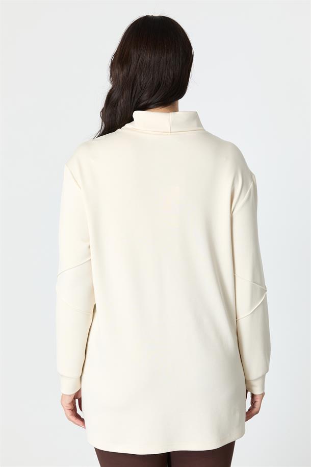 Büyük Beden Baskı Detaylı Bluz-EKRU