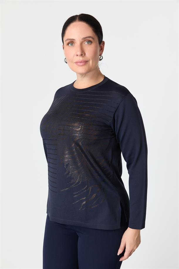 Büyük Beden Baskılı Triko Kazak-LACI