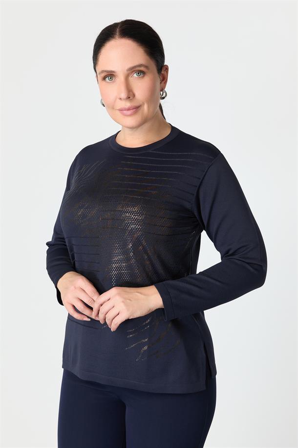 Büyük Beden Baskılı Triko Kazak-LACI