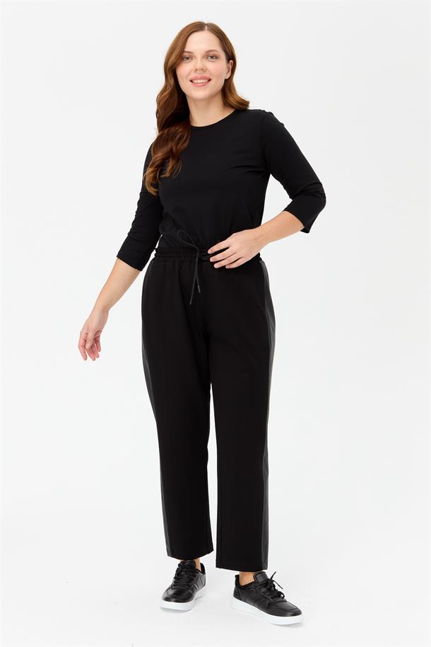 Büyük Beden Beli Lastikli Dalgıç Pantolon-SİYAH