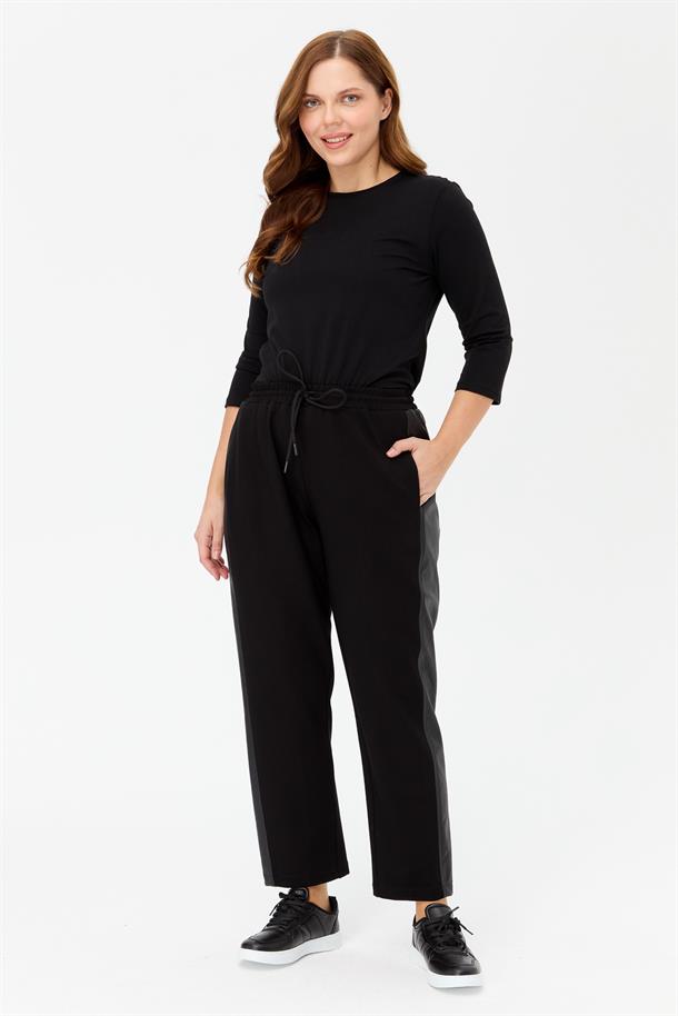 Büyük Beden Beli Lastikli Dalgıç Pantolon-SİYAH