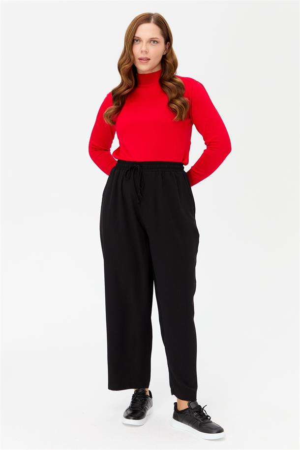 Büyük Beden Beli Lastikli Pantolon-SİYAH