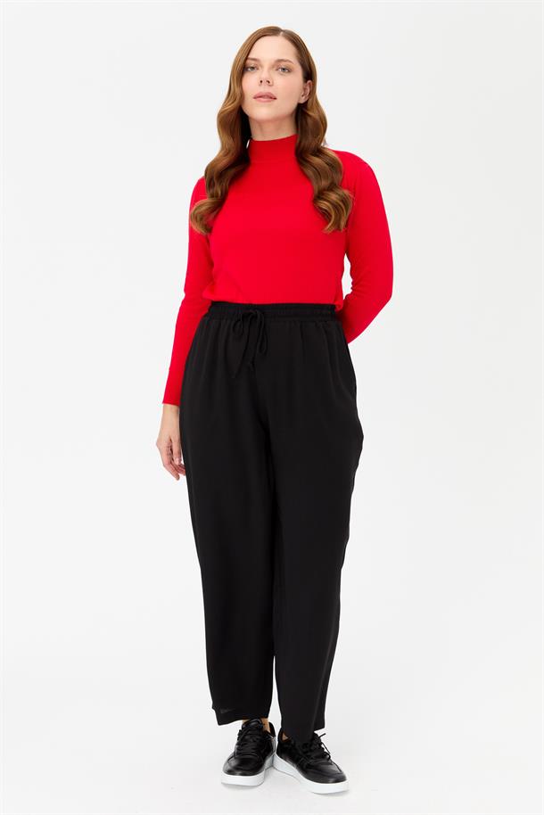 Büyük Beden Beli Lastikli Pantolon-SİYAH