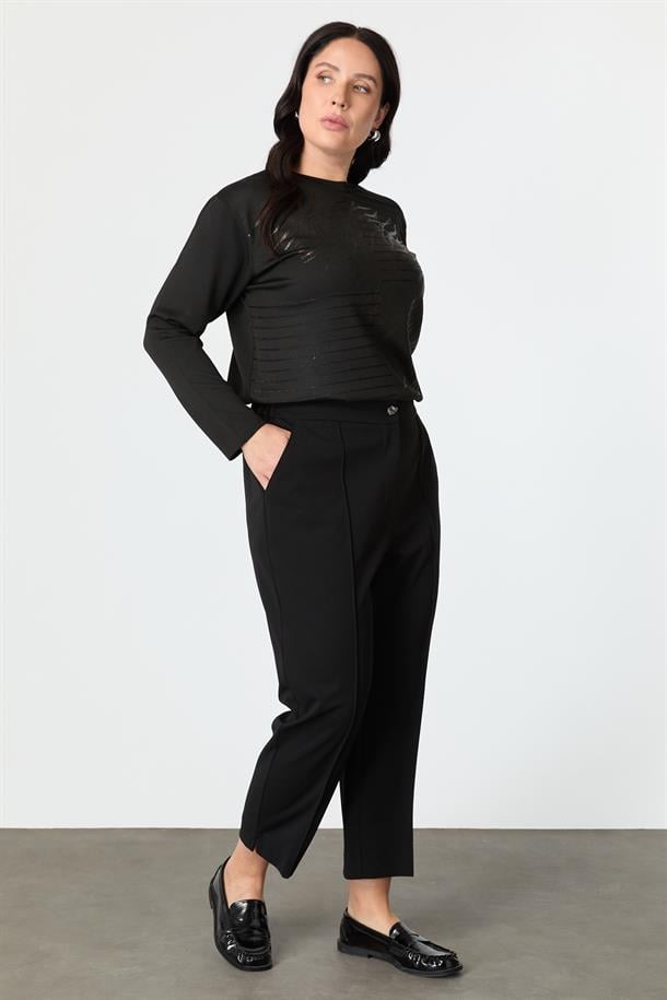 Büyük Beden Beli Lastikli Pantolon-SİYAH