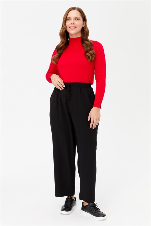 Büyük Beden Beli Lastikli Pantolon-SİYAH