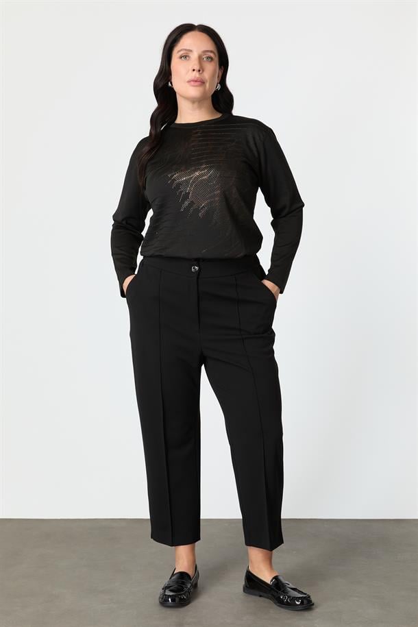 Büyük Beden Beli Lastikli Pantolon-SİYAH