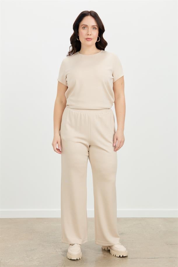 Büyük Beden Bol Paça Eşofman Pantolon-BEJ