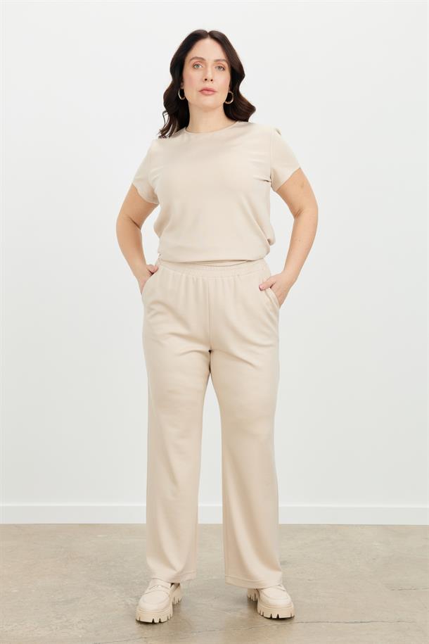 Büyük Beden Bol Paça Eşofman Pantolon-BEJ