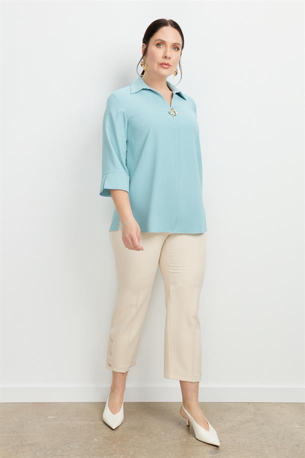 Büyük Beden Broş Detaylı Gömlek-MINT