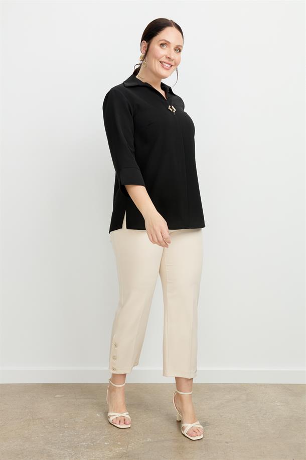 Büyük Beden Broş Detaylı Gömlek-SİYAH