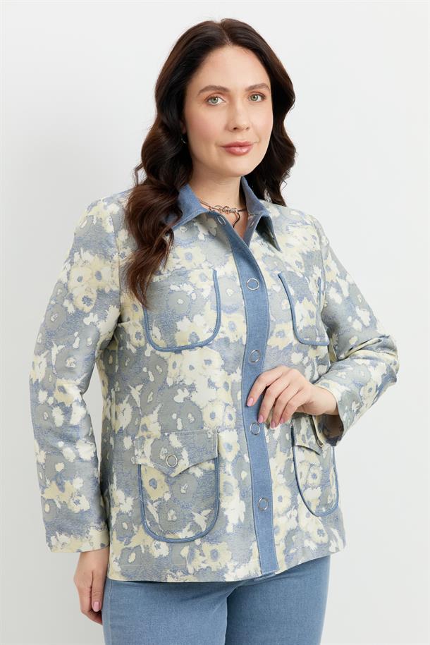 Büyük Beden Cep Detay Ceket-MAVİ