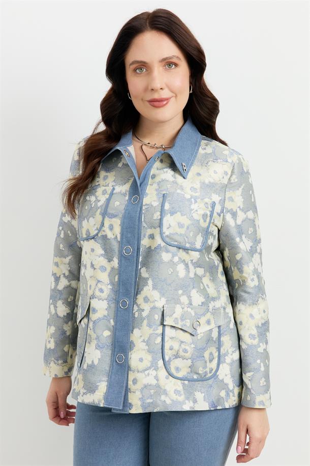 Büyük Beden Cep Detay Ceket-MAVİ