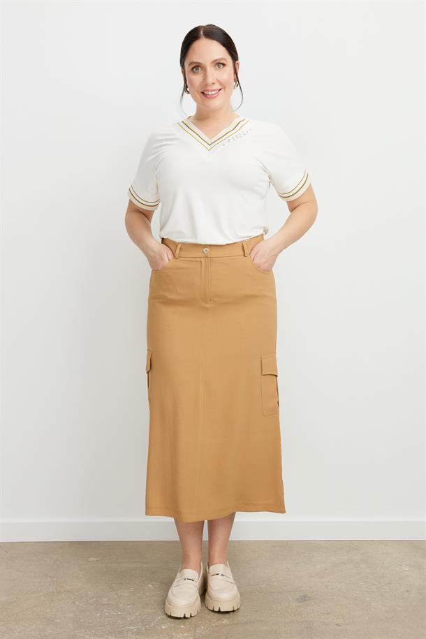 Büyük Beden Cep Detay Etek-CAMEL
