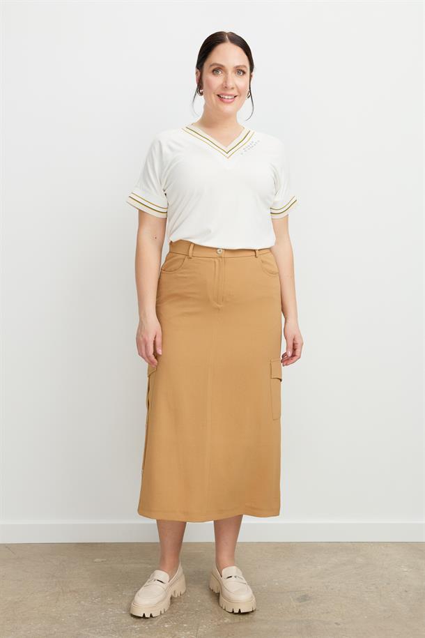 Büyük Beden Cep Detay Etek-CAMEL