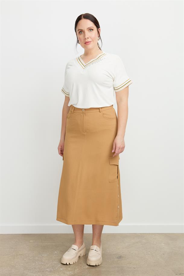 Büyük Beden Cep Detay Etek-CAMEL