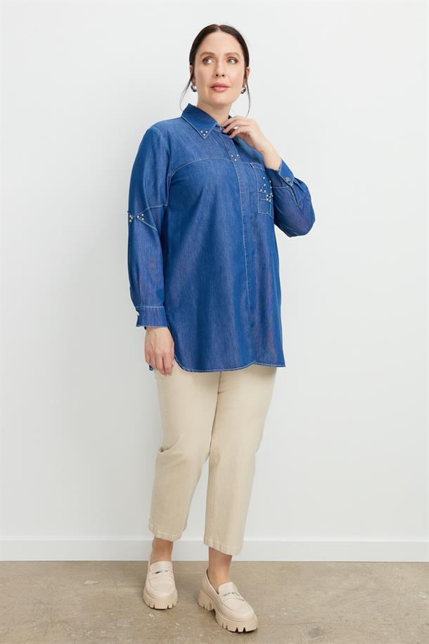 Büyük Beden Cep Detay Kot Tunik-LACI