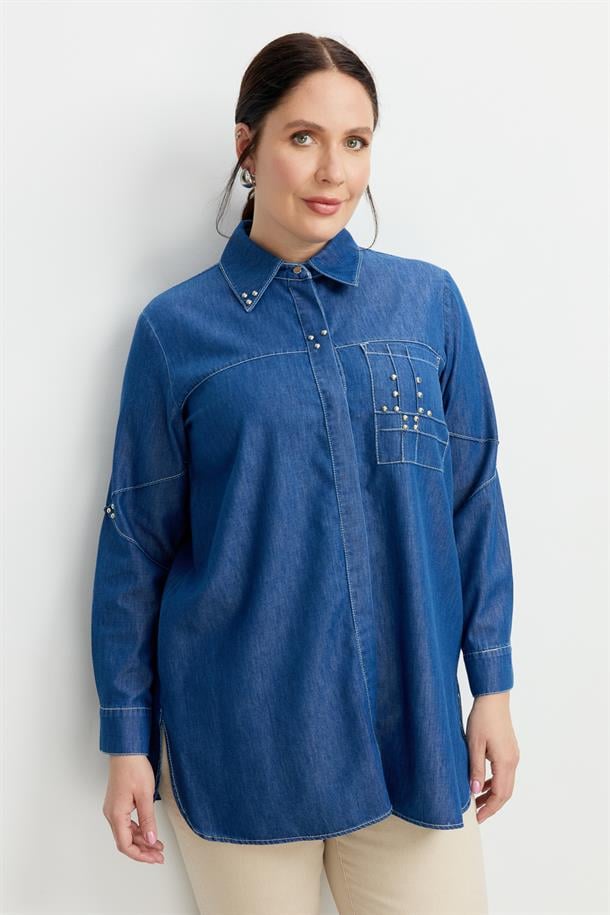 Büyük Beden Cep Detay Kot Tunik-LACI