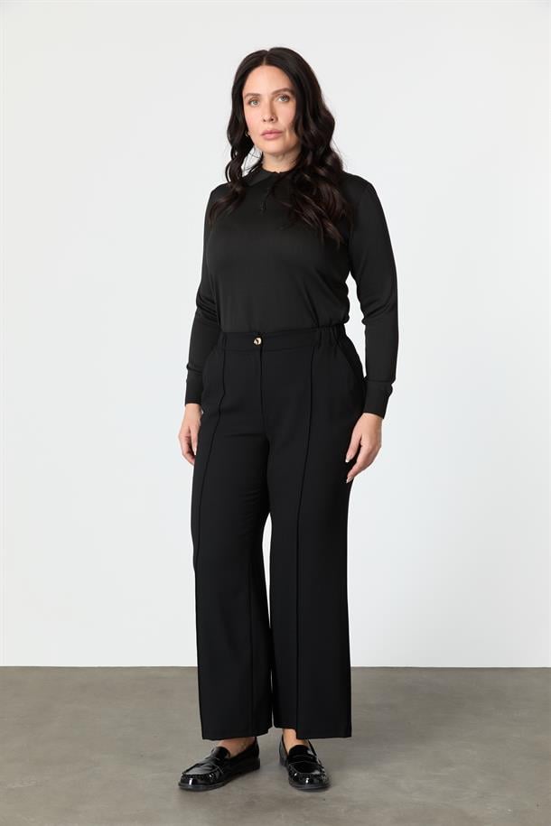 Büyük Beden Cep Detay Krep Pantolon-SİYAH