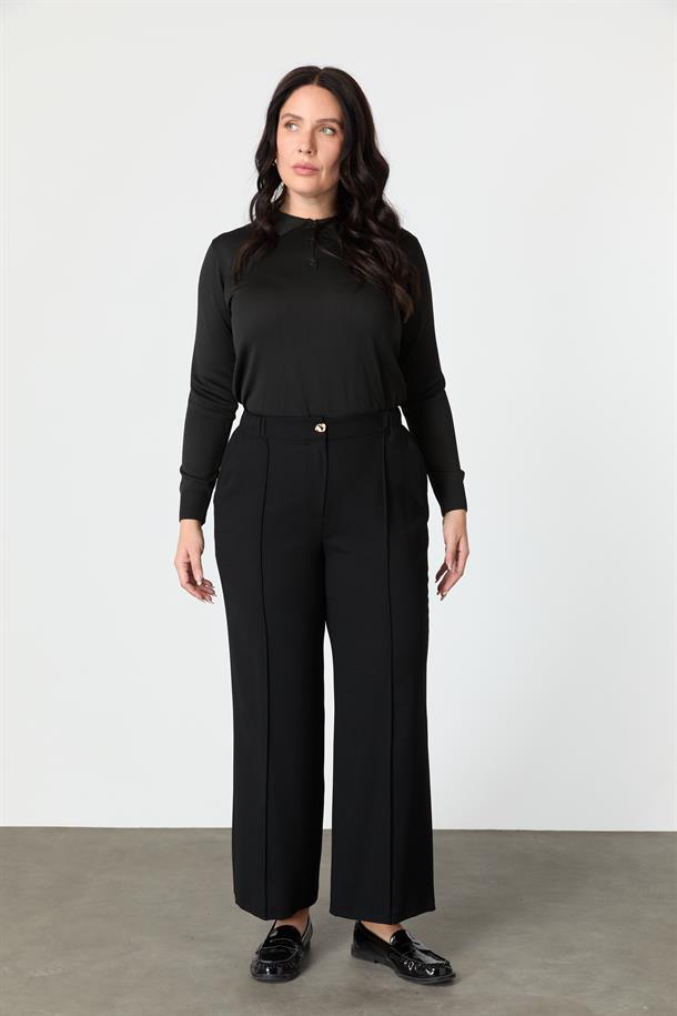 Büyük Beden Cep Detay Krep Pantolon-SİYAH