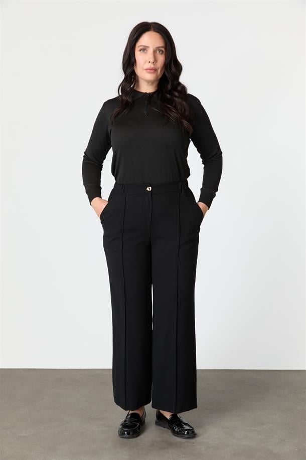 Büyük Beden Cep Detay Krep Pantolon-SİYAH