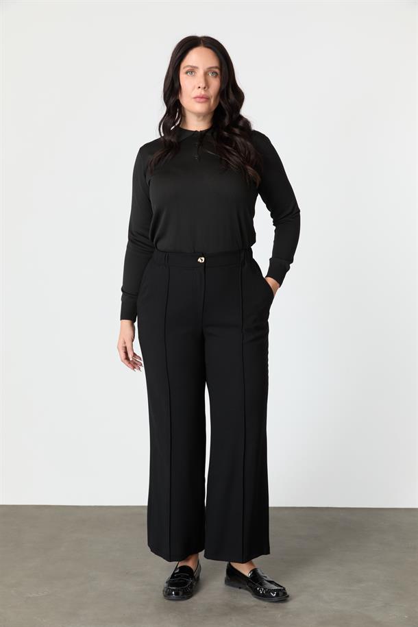 Büyük Beden Cep Detay Krep Pantolon-SİYAH