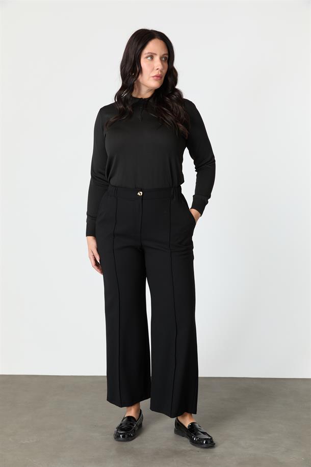 Büyük Beden Cep Detay Krep Pantolon-SİYAH