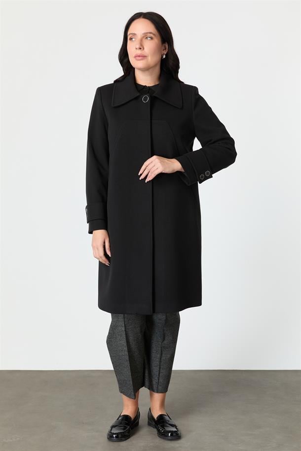 Büyük Beden Cep Detaylı Kaban-SİYAH