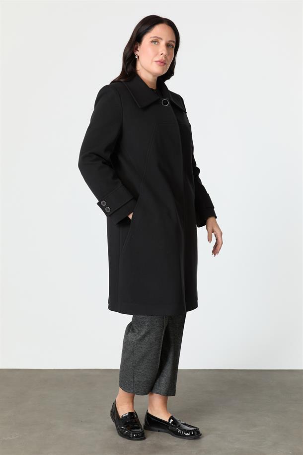 Büyük Beden Cep Detaylı Kaban-SİYAH