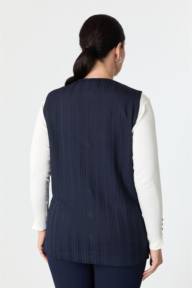 Büyük Beden Cep Detaylı Triko Yelek-LACI