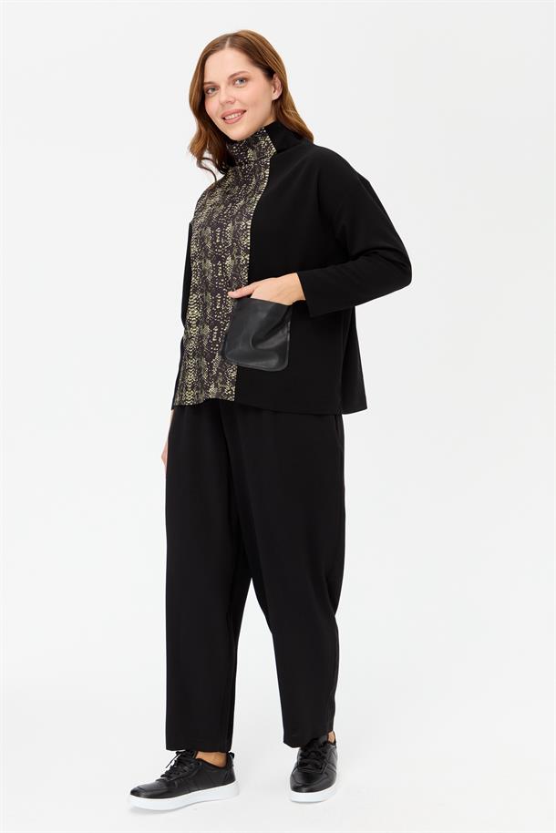 Büyük Beden Cepli Desenli Bluz-YEŞİL