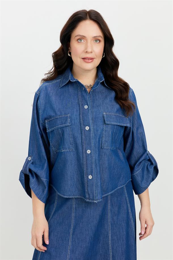 Büyük Beden Cepli Kot Gömlek-LACI