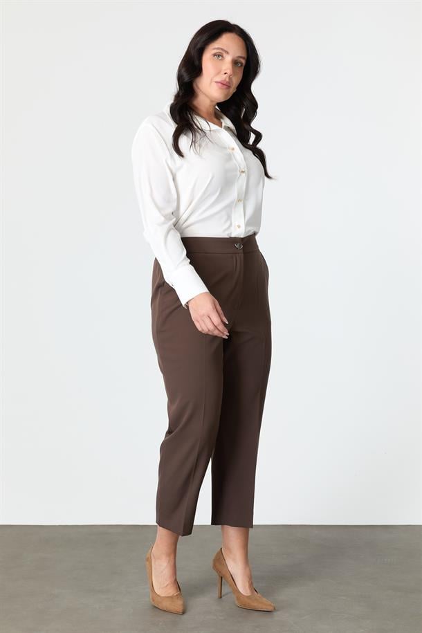 Büyük Beden Cepli Pantolon-KAHVE