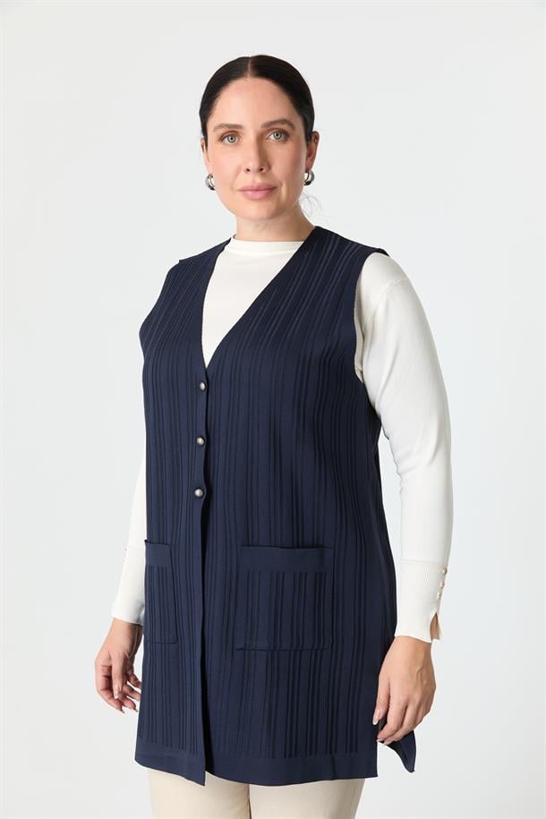 Büyük Beden Cepli Triko Yelek-LACI