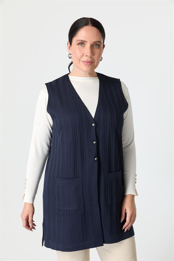 Büyük Beden Cepli Triko Yelek-LACI