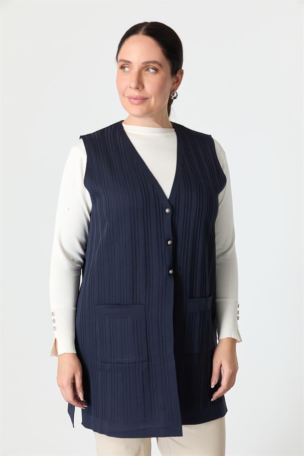 Büyük Beden Cepli Triko Yelek-LACI