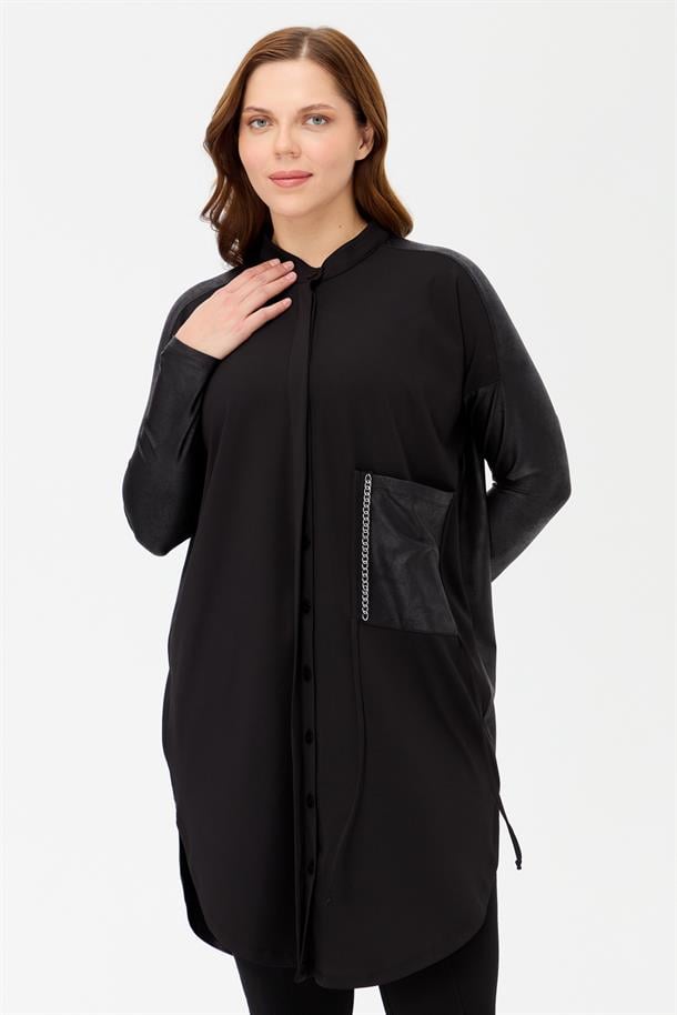 Büyük Beden Cepli Tunik-SİYAH