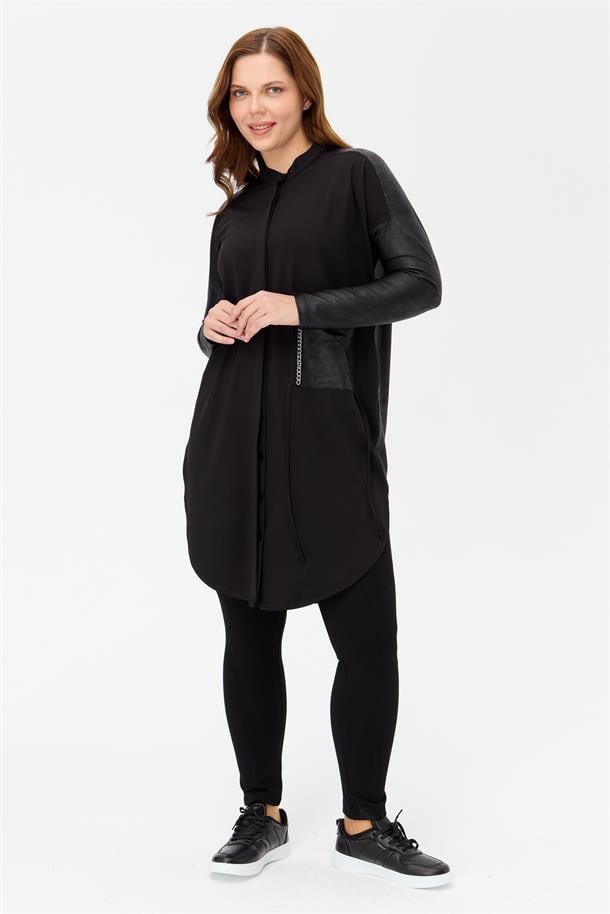 Büyük Beden Cepli Tunik-SİYAH