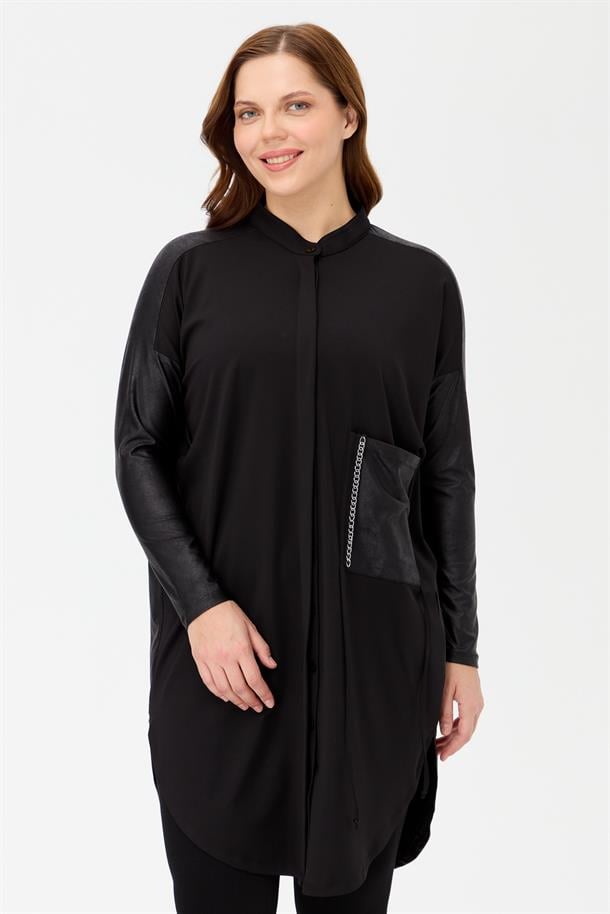 Büyük Beden Cepli Tunik-SİYAH