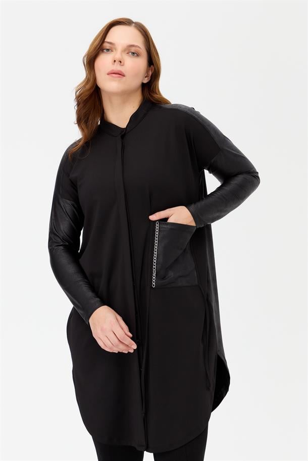 Büyük Beden Cepli Tunik-SİYAH