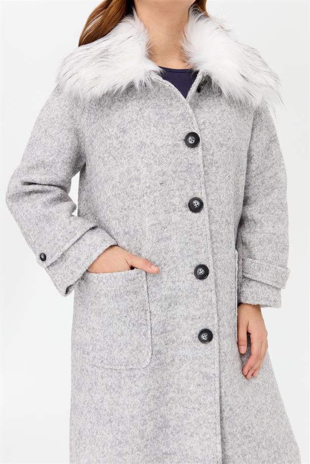 Büyük Beden Cepli Uzun Kaban-GRİ