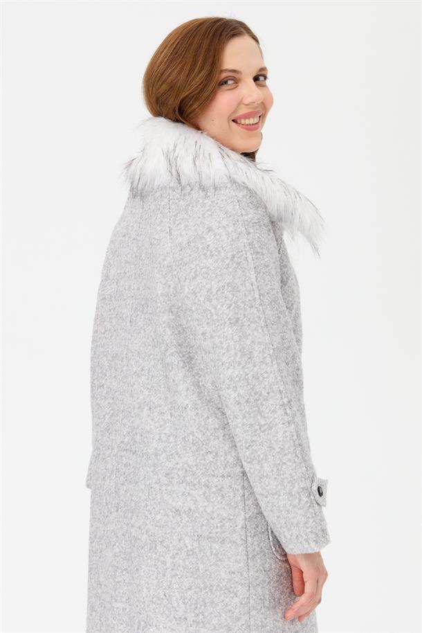 Büyük Beden Cepli Uzun Kaban-GRİ