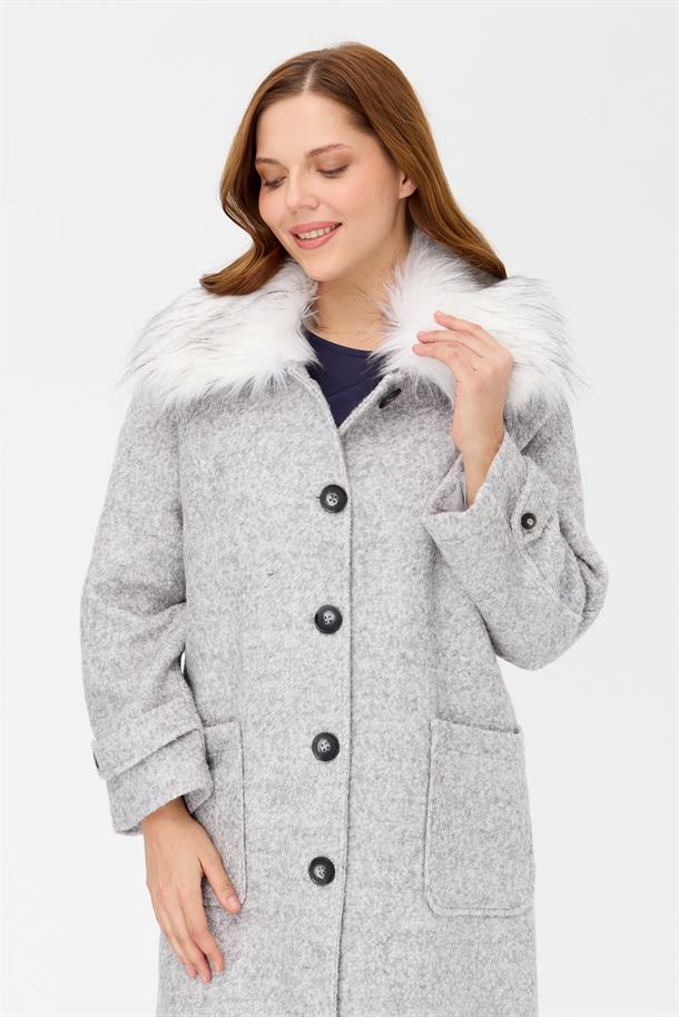 Büyük Beden Cepli Uzun Kaban-GRİ