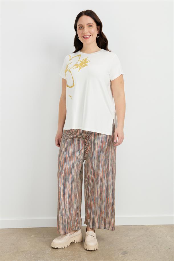 Büyük Beden Çiçek Baskılı Bluz-SARI