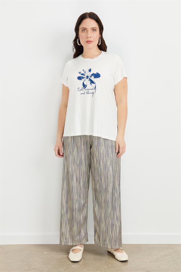 Büyük Beden Çiçek Desen Bluz-KEMIK