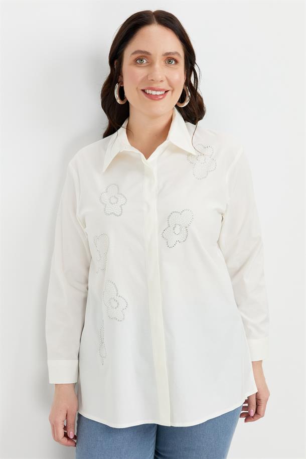 Büyük Beden Çiçek Desenli Gömlek-KEMIK