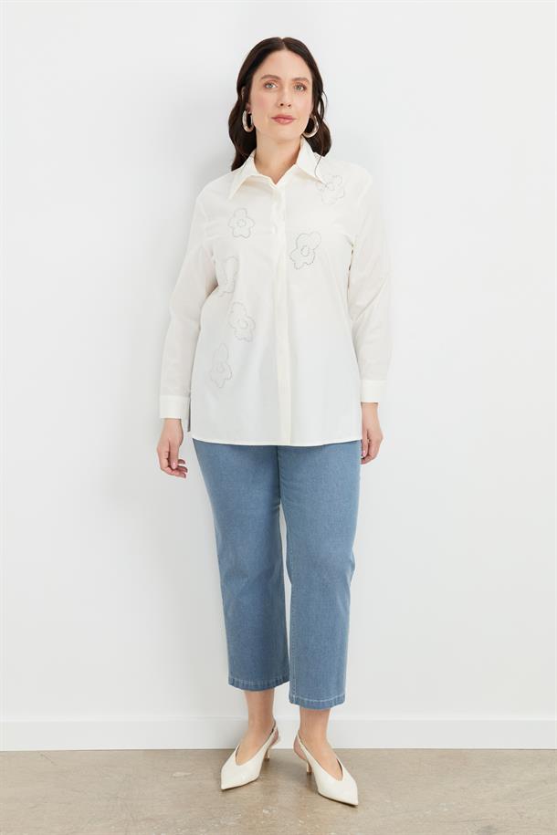 Büyük Beden Çiçek Desenli Gömlek-KEMIK