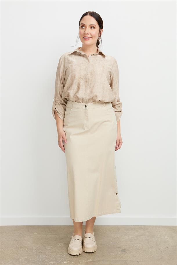Büyük Beden Çıtçıt Detaylı Kot Etek-BEJ